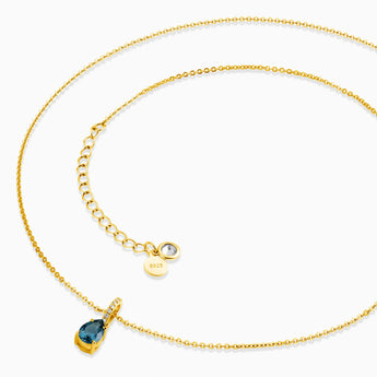 18KT Yellow Gold Vermeil Pear London Blue Topaz Pendant Necklace - Ocean Tear Side View