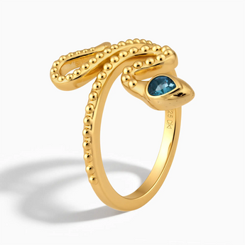 18KT Yellow Gold Vermeil Pear London Blue Topaz Serpent Ring - Mystic Coil Side View