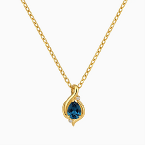 18KT Yellow Gold Vermeil Pear London Blue Topaz Swirl Necklace - Eternal Flowline Front View
