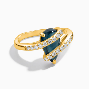 18KT Yellow Gold Vermeil Pear London Blue Topaz Wrap Ring - Orbit Front View