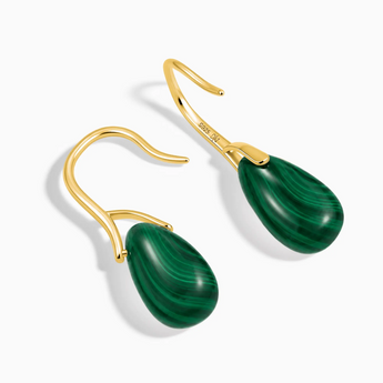 18KT Yellow Gold Vermeil Pear Malachite Dangle Earrings - Dew Arc Side View
