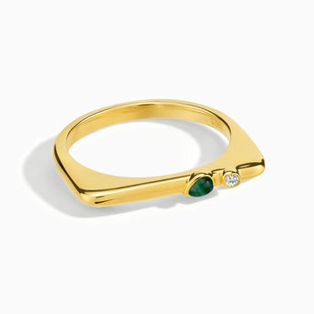 18KT Yellow Gold Vermeil Pear Malachite Puzzle Stacking Ring - Minimal Calml Front View
