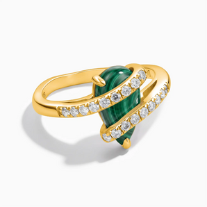18KT Yellow Gold Vermeil Pear Malachite Wrap Ring - Orbit Front View