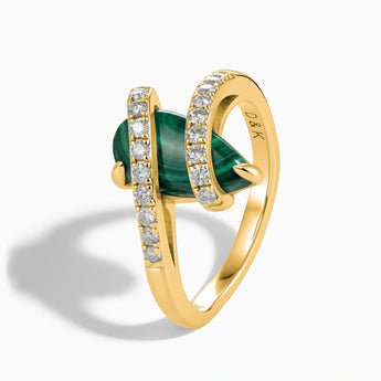 18KT Yellow Gold Vermeil Pear Malachite Wrap Ring - Orbit Side View