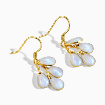 18KT Yellow Gold Vermeil Pear Moonstone Dangle Earrings - Petal Rain Side View