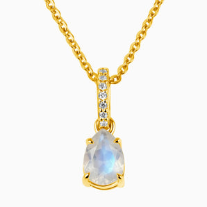 18KT Yellow Gold Vermeil Pear Moonstone Pendant Necklace - Ocean Tear Front View