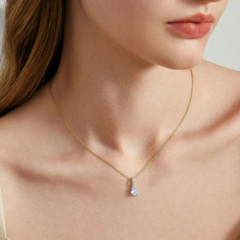 18KT Yellow Gold Vermeil Pear Moonstone Pendant Necklace - Ocean Tear Worn View