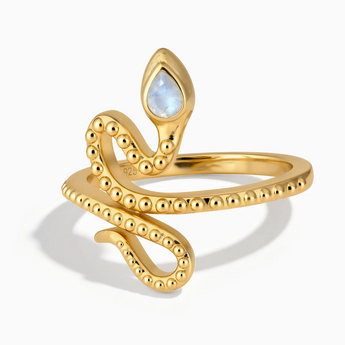 18KT Yellow Gold Vermeil Pear Moonstone Serpent Ring - Mystic Coil Front View