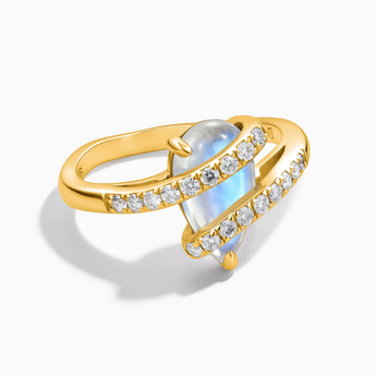 18KT Yellow Gold Vermeil Pear Moonstone Wrap Ring - Orbit Front View