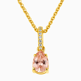 18KT Yellow Gold Vermeil Pear Morganite Pendant Necklace - Ocean Tear Front View