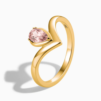 18KT Yellow Gold Vermeil Pear Morganite V Band Ring - Chevron Side View
