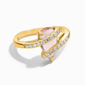 18KT Yellow Gold Vermeil Pear Morganite Wrap Ring - Orbit Front View
