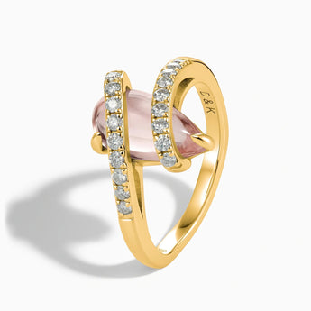 18KT Yellow Gold Vermeil Pear Morganite Wrap Ring - Orbit Side View