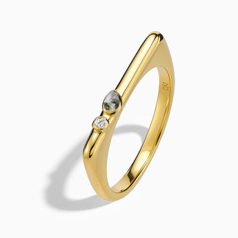 18KT Yellow Gold Vermeil Pear Moss Agate Puzzle Stacking Ring - Minimal Calm Side View