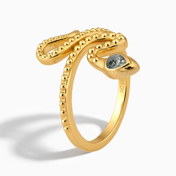 18KT Yellow Gold Vermeil Pear Moss Agate Serpent Ring - Mystic Coil Side View