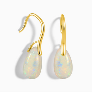 18KT Yellow Gold Vermeil Pear Opal Dangle Earrings - Dew Arc Front View