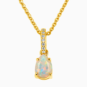 18KT Yellow Gold Vermeil Pear Opal Pendant Necklace - Ocean Tear Front View