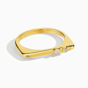 18KT Yellow Gold Vermeil Pear Opal Puzzle Stacking Ring - Minimal Calm Front View
