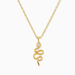18KT Yellow Gold Vermeil Pear Opal Serpent Pendant Necklace Meander Front View