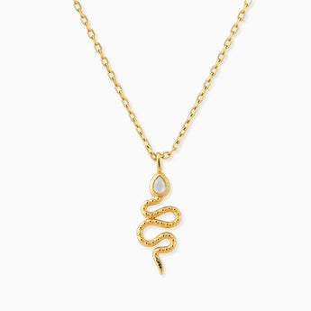 18KT Yellow Gold Vermeil Pear Opal Serpent Pendant Necklace Meander Front View