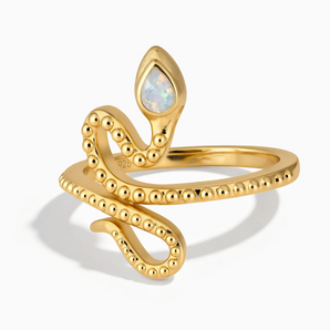 18KT Yellow Gold Vermeil Pear Opal Serpent Ring - Mystic Coil Front View