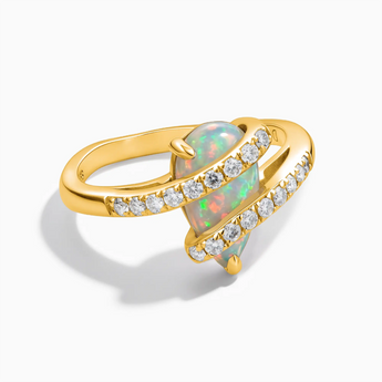 18KT Yellow Gold Vermeil Pear Opal Wrap Ring - Orbit Front View