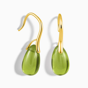 18KT Yellow Gold Vermeil Pear Peridot Dangle Earrings - Dew Arc Front View