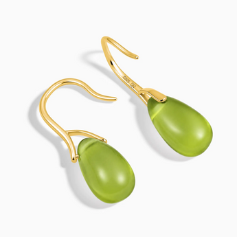 18KT Yellow Gold Vermeil Pear Peridot Dangle Earrings - Dew Arc Side View