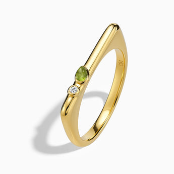 18KT Yellow Gold Vermeil Pear Peridot Puzzle Stacking Ring - Minimal Calm Side View