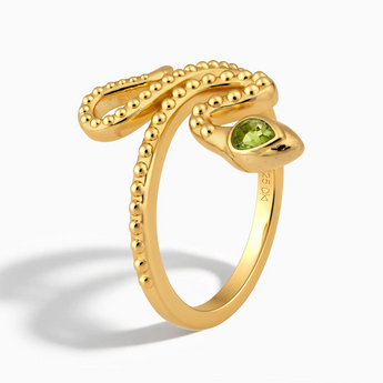 18KT Yellow Gold Vermeil Pear Peridot Serpent Ring - Mystic Coil Side View