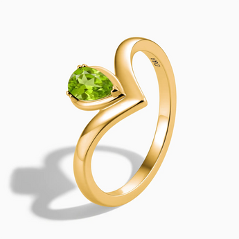 18KT Yellow Gold Vermeil Pear Peridot V Band Ring - Chevron Side View
