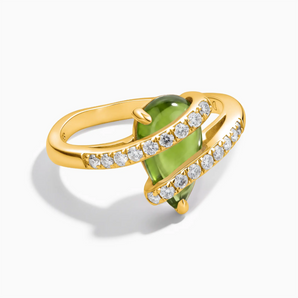 18KT Yellow Gold Vermeil Pear Peridot Wrap Ring - Orbit Front View