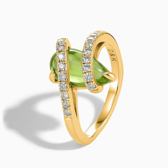 18KT Yellow Gold Vermeil Pear Peridot Wrap Ring - Orbit Side View