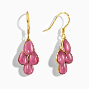 18KT Yellow Gold Vermeil Pear Pink Tourmaline Dangle Earrings - Petal Rain Front View