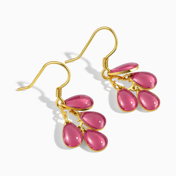18KT Yellow Gold Vermeil Pear Pink Tourmaline Dangle Earrings - Petal Rain Side View