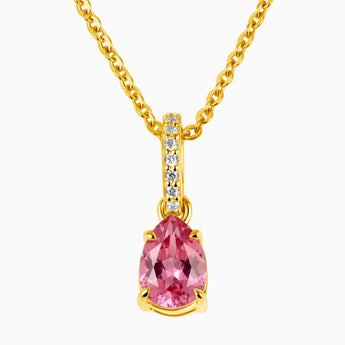 18KT Yellow Gold Vermeil Pear Pink Tourmaline Pendant Necklace - Ocean Tear Front View