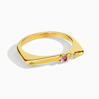 18KT Yellow Gold Vermeil Pear Pink Tourmaline Puzzle Stacking Ring - Minimal Calml Front View