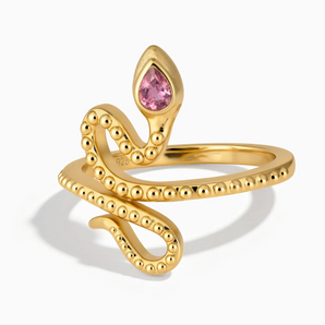 18KT Yellow Gold Vermeil Pear Pink Tourmaline Serpent Ring - Mystic Coil Front View