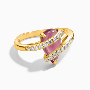 18KT Yellow Gold Vermeil Pear Pink Tourmaline Wrap Ring - Orbit Front View