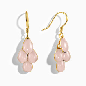 18KT Yellow Gold Vermeil Pear Rose Quartz Dangle Earrings - Petal Rain Front View