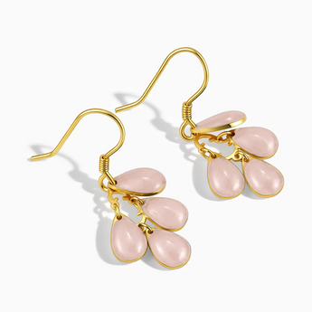 18KT Yellow Gold Vermeil Pear Rose Quartz Dangle Earrings - Petal Rain Side View