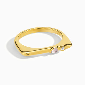 18KT Yellow Gold Vermeil Pear Rose Quartz Puzzle Stacking Ring - Minimal Calml Front View