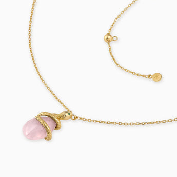 18KT Yellow Gold Vermeil Pear Rose Quartz Serpent Wrap Necklace Wild Oath Side View