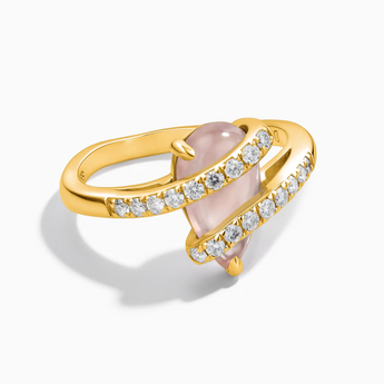 18KT Yellow Gold Vermeil Pear Rose Quartz Wrap Ring - Orbit Front View