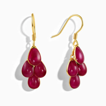 18KT Yellow Gold Vermeil Pear Ruby Dangle Earrings - Petal Rain Front View