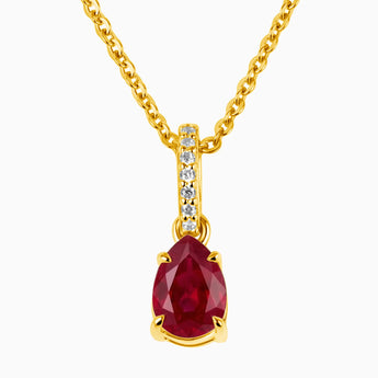 18KT Yellow Gold Vermeil Pear Ruby Pendant Necklace - Ocean Tear Front View