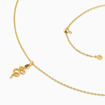 18KT Yellow Gold Vermeil Pear Ruby Serpent Pendant Necklace Meander Side View