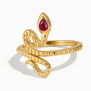 18KT Yellow Gold Vermeil Pear Ruby Serpent Ring - Mystic Coil Front View