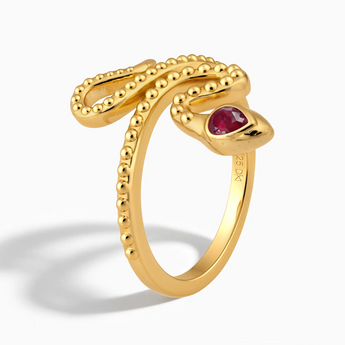 18KT Yellow Gold Vermeil Pear Ruby Serpent Ring - Mystic Coil Side View