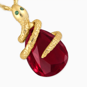 18KT Yellow Gold Vermeil Pear Ruby Serpent Wrap Necklace Wild Oath Detail View